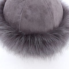 Faux Fox Fur Hats & Caps with Ear Flaps Fold Up and Down Shearling Bucket Hat for women