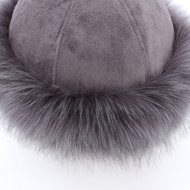 Faux Fox Fur Hats & Caps with Ear Flaps Fold Up and Down Shearling Bucket Hat for women