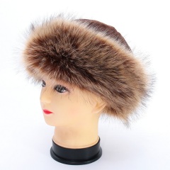 Faux Fox Fur Hats & Caps with Ear Flaps Fold Up and Down Shearling Bucket Hat for women