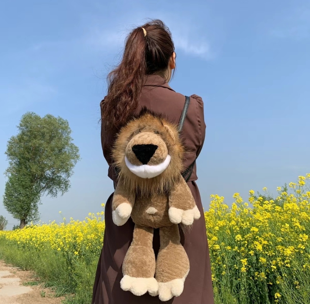 Real Sheepskin Lion Toy Natural Sheepskin Lion Toys Genuine Sheepskin Lion King Toys Backpack