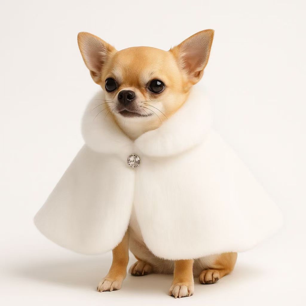 Luxury faux fur pet cape cloak and jacket with double side dense fur extremly warm and decorations