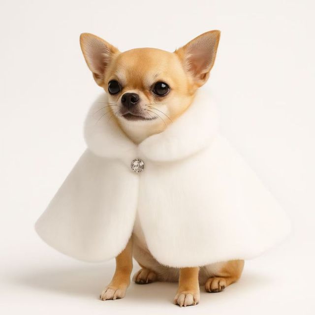 Luxury faux fur pet cape cloak and jacket with double side dense fur extremly warm and decorations