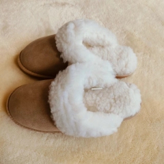 GRS non-slip sustainable recycled polyester fluffy faux fur home and bedroom slippers plush house slippers