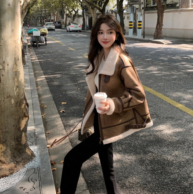 Winter faux fur bonded PU outerwear warm PU bonded jacket thick faux fur lined bonded PU coat