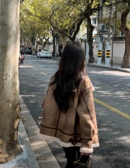 Winter faux fur bonded PU outerwear warm PU bonded jacket thick faux fur lined bonded PU coat