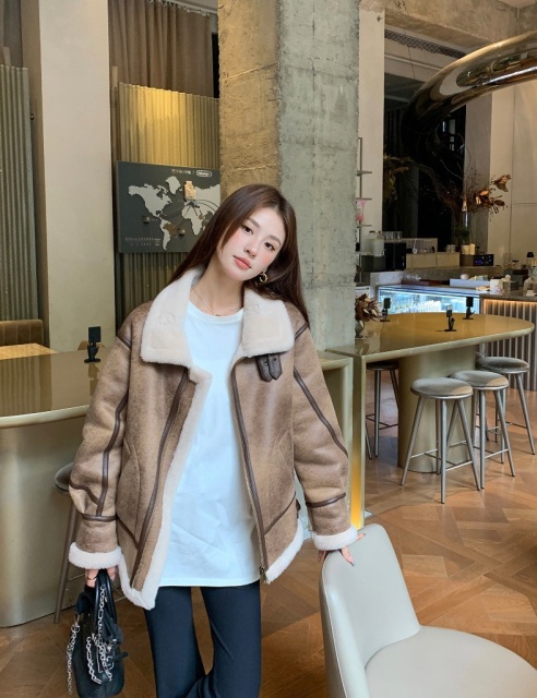 Winter faux fur bonded PU outerwear warm PU bonded jacket thick faux fur lined bonded PU coat