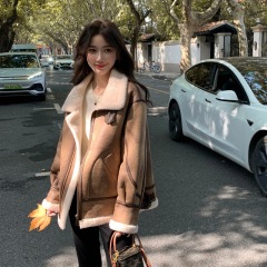 Winter faux fur bonded PU outerwear warm PU bonded jacket thick faux fur lined bonded PU coat