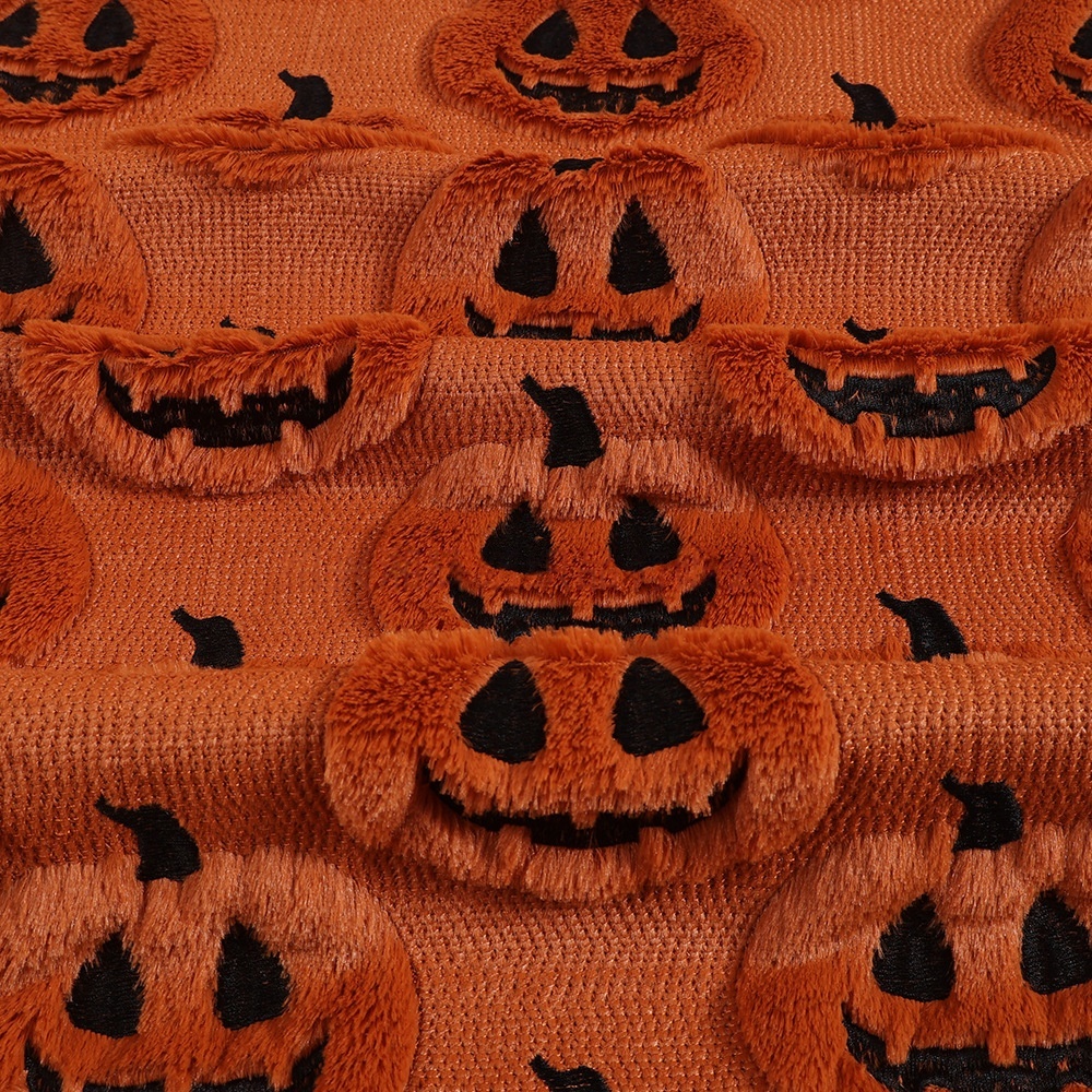 Soft pumpkin fleece fabric Halloween printed plush pumpkin fleece material stretch pumpkin fleece fabric