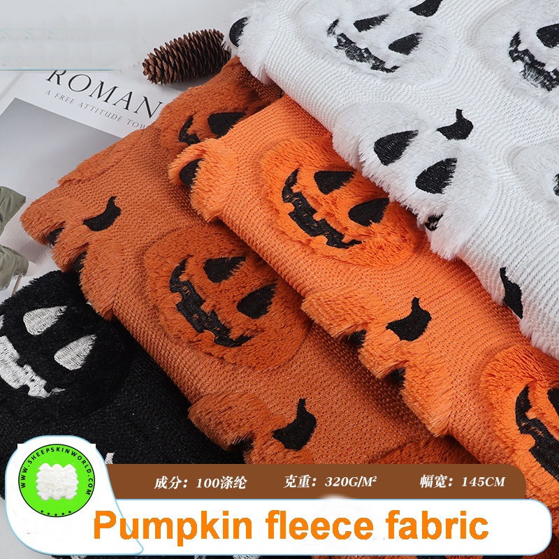 Soft pumpkin fleece fabric Halloween printed plush pumpkin fleece material stretch pumpkin fleece fabric