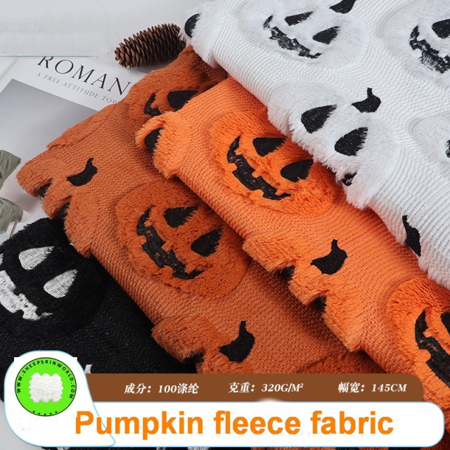Soft pumpkin fleece fabric Halloween printed plush pumpkin fleece material stretch pumpkin fleece fabric