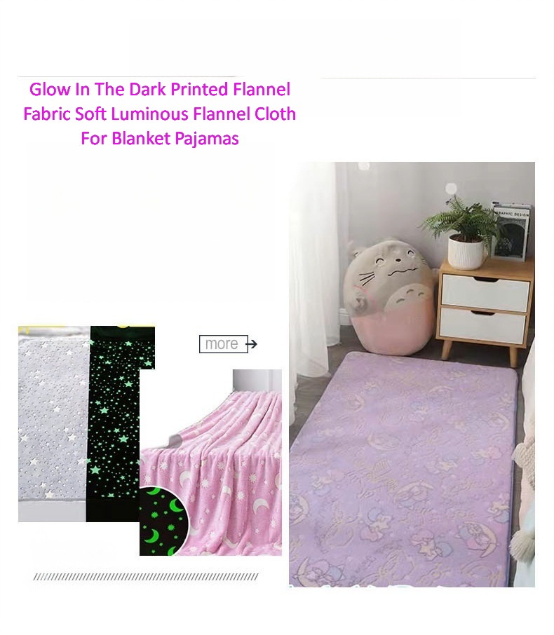 Wholesale Eco Luminous Print Flannel Textile Washable Night Glow Flannel Fabric For Home Textile