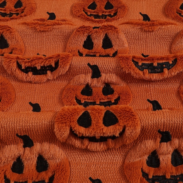 Soft pumpkin fleece fabric Halloween printed plush pumpkin fleece material stretch pumpkin fleece fabric