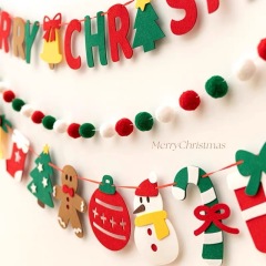 Wholesale Felt Christmas Banner Garland Merry Christmas Felt Bunting Santa Reindeer Tree Hanging String Decoration for Xmas Party