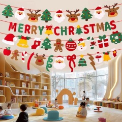 Wholesale Felt Christmas Banner Garland Merry Christmas Felt Bunting Santa Reindeer Tree Hanging String Decoration for Xmas Party