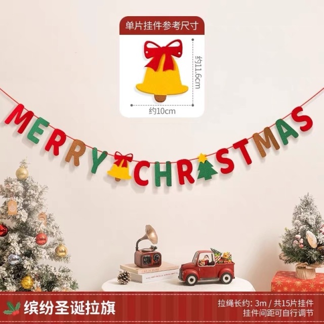 Wholesale Felt Christmas Banner Garland Merry Christmas Felt Bunting Santa Reindeer Tree Hanging String Decoration for Xmas Party