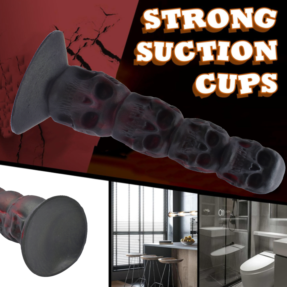 Silicone prosthetic penis in the shape of a skull of the opposite sex