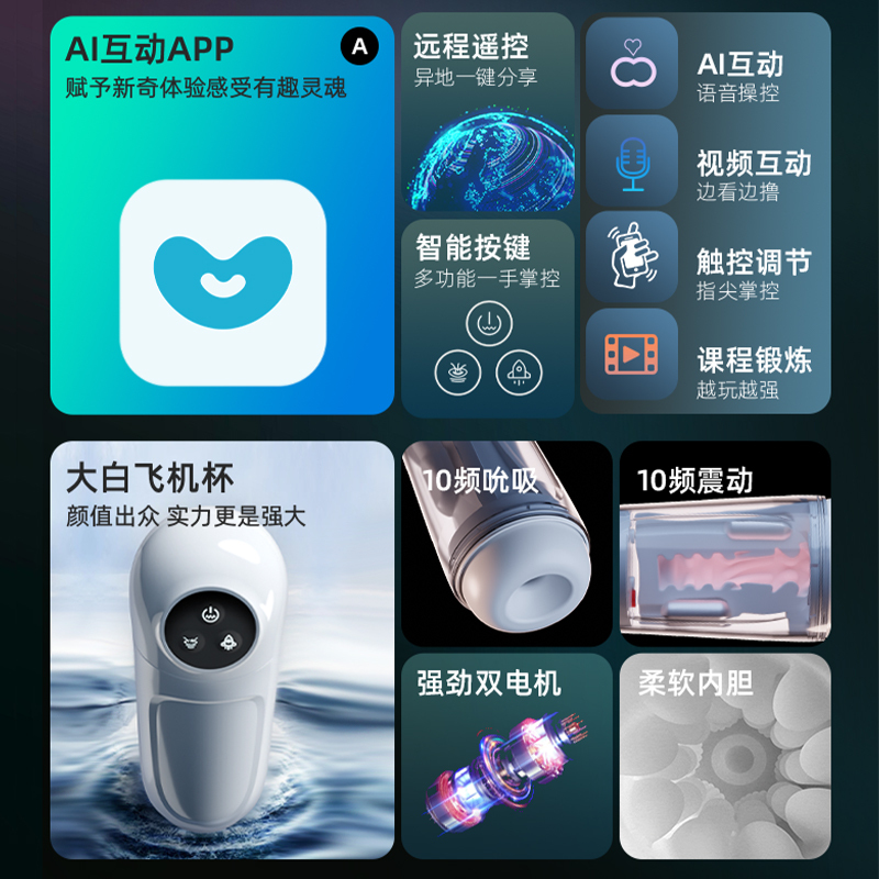 GALAKU大白飞机杯震动吮吸款APP版飞机杯