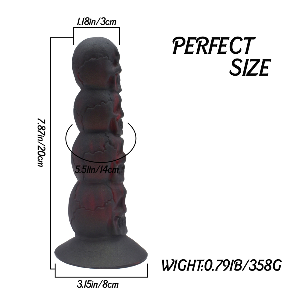 Silicone prosthetic penis in the shape of a skull of the opposite sex