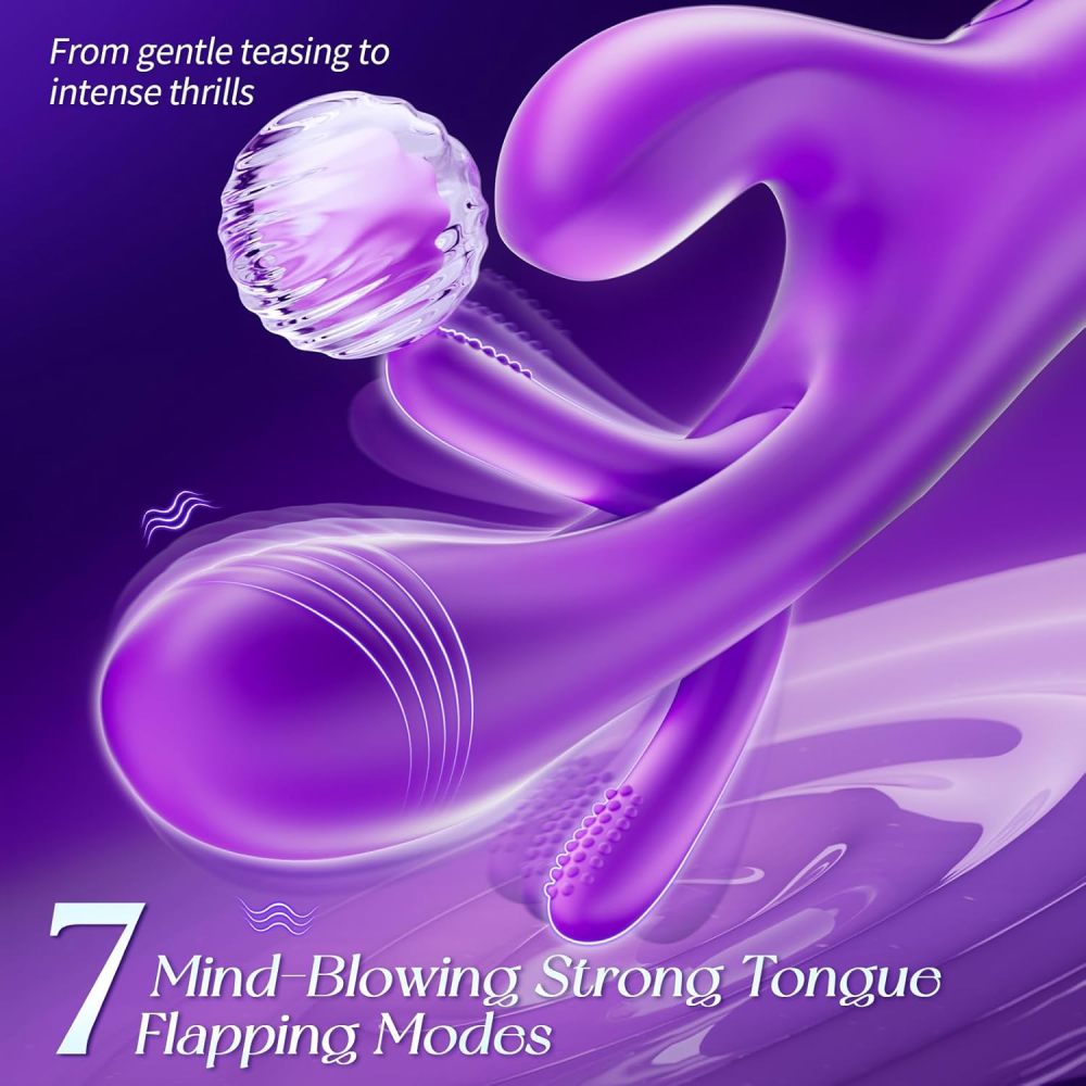 Vibrator Dildo Rabbit Sex Toys -LOVENOTE G Spot Vibrator Massager for Women Clitoral Nipple Stimulation, 3 in 1 Sex Toys with 14 Vibration & 7 Tongue Licking Flapping, Adult Product Aurieel (Purple)