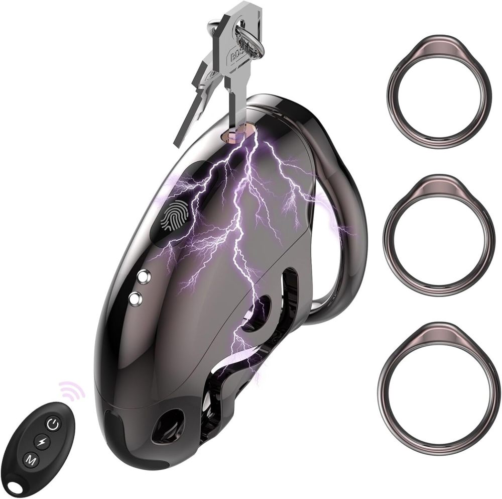 Electric Male Chastity Cage, Remote Control Cock Cage with 6 E-Stim Intensities, Comfortable Bondage Lock Sex Toy for Men, Perfect for Long-Term Wear, Erection Control & Bondage Play       电动男性贞操笼，带 6 档电刺激强度的遥控鸡巴笼，舒适束缚锁性玩具，适合长期佩戴，控制勃起与束缚游戏
