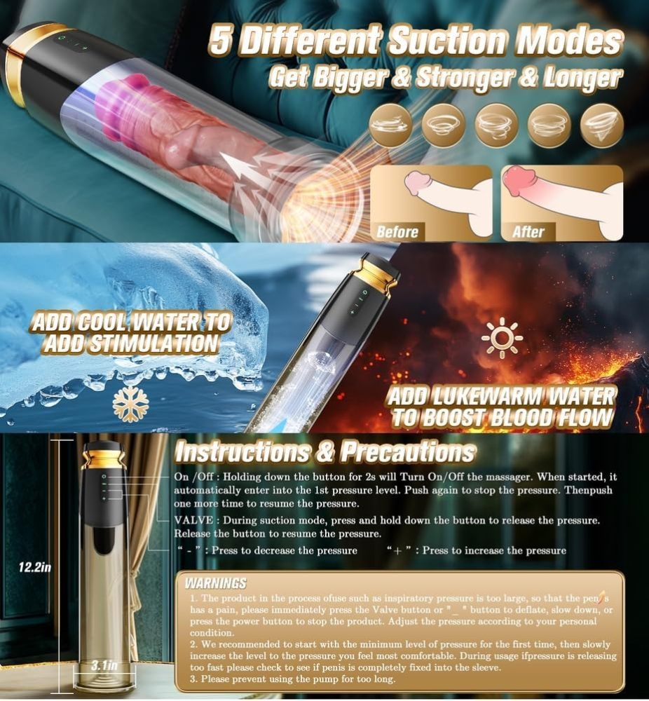 Electric Penis Pump Male Sex Toys, Equipped with 5 Pressure and 5 Suction Training Modes, Vacuum Enlargement and Lengthening Pump, Used for ED in Adult Men       电动阴茎抽吸器男性性玩具，配备 5 种压力和 5 种吸力训练模式，真空增粗和延长泵，用于成人男性 ED