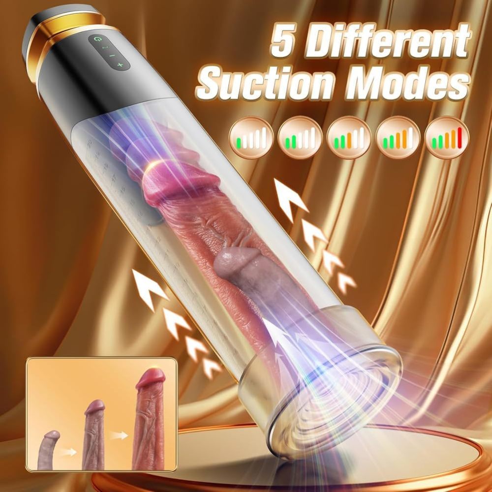 Electric Penis Pump Male Sex Toys, Equipped with 5 Pressure and 5 Suction Training Modes, Vacuum Enlargement and Lengthening Pump, Used for ED in Adult Men       电动阴茎抽吸器男性性玩具，配备 5 种压力和 5 种吸力训练模式，真空增粗和延长泵，用于成人男性 ED