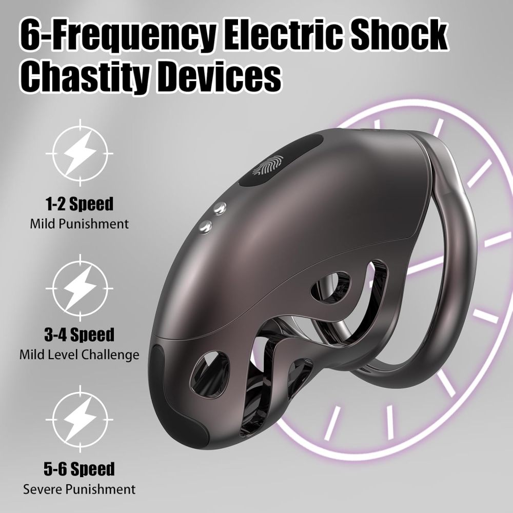 Electric Male Chastity Cage, Remote Control Cock Cage with 6 E-Stim Intensities, Comfortable Bondage Lock Sex Toy for Men, Perfect for Long-Term Wear, Erection Control & Bondage Play       电动男性贞操笼，带 6 档电刺激强度的遥控鸡巴笼，舒适束缚锁性玩具，适合长期佩戴，控制勃起与束缚游戏