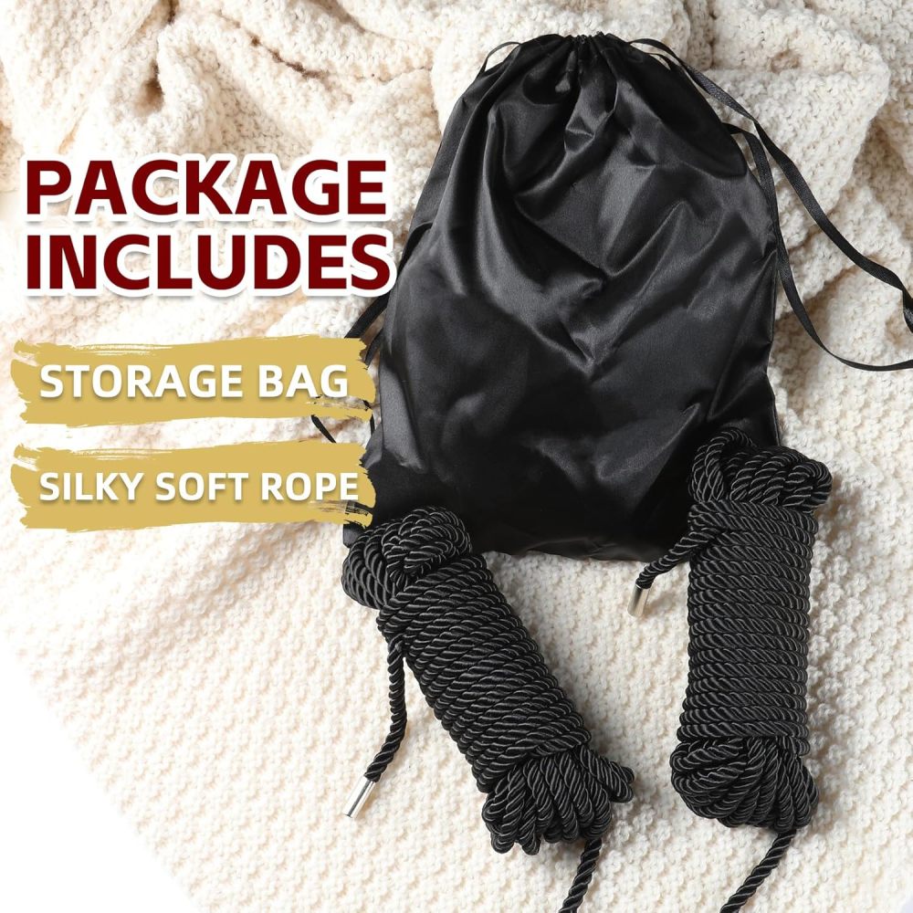 BDSM Shibari Bondage Sex Rope - BDSM Kit Adult Bondage Restraints Set Sex Toys for Women & Couples, 32 Feet 8MM (2-Pack, Black)       BDSM 绳艺束缚性玩具 - BDSM 成人束缚套装性玩具，适用于女性及情侣，32 英尺 8MM（2 包，黑色）