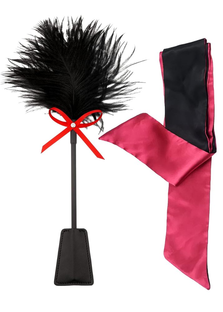 Blinfolds for Sex Play Spanking Feather Ticklers Teasers BDSM Blindfold for Adults Couples Play Kit Fetish BDSM Bondage Sex Whips Red Eye Mask 59"       性爱游戏用眼罩 肚皮抽打羽毛搔痒器 惩罚者 BDSM 成人情侣游戏套装 性癖 BDSM 绑缚性鞭子 红色眼罩 59"