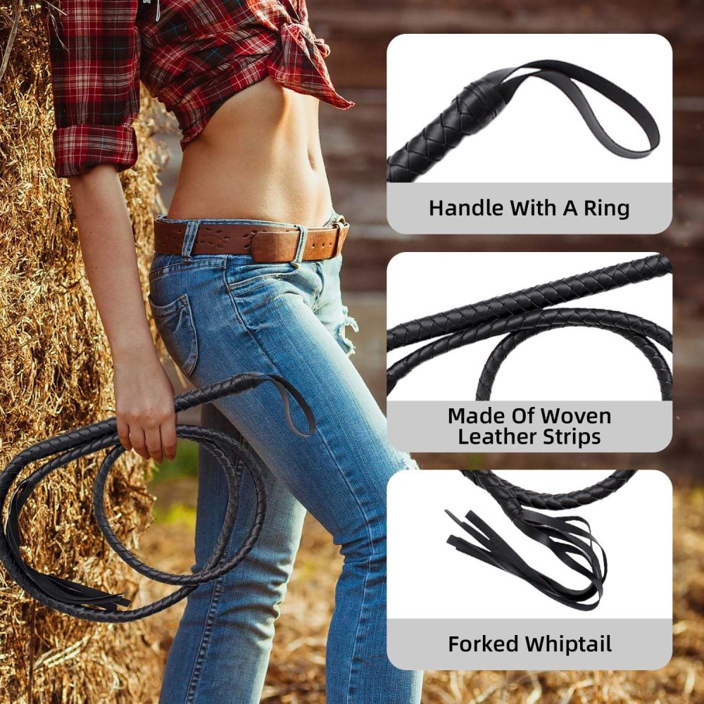 Indiana Whip, Cat Woman Whip Costume, 6.5 Feet Pu Leather Bull Whip, Woven Lion Tamer Cowboy Ringmaster Costume       印第安纳鞭子，猫女鞭子服装，6.5 英尺 PU 皮革公牛鞭，编织狮子驯兽师牛仔指挥官服装