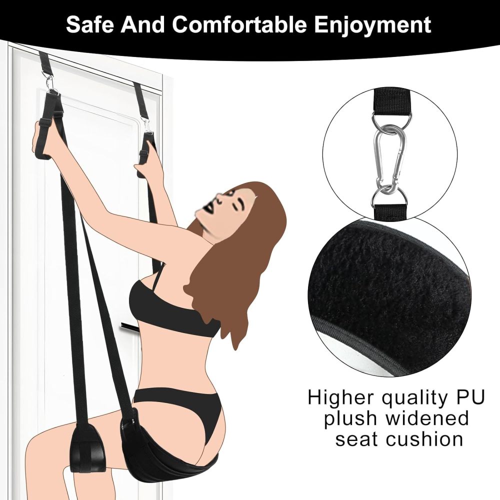 BDSM Door Sex Toys Sex Swing Bondage Slave Leather Soft Plush Sex Slings with Adjustable Straps, Hanging Door Handcuffs Leg Restraints Spreader Adult Toys for Couple       BDSM 门性玩具 性摇摆绑缚奴隶皮革柔软绒毛性吊带，可调节绑带，悬挂门手铐腿束缚散开成人玩具对情侣用