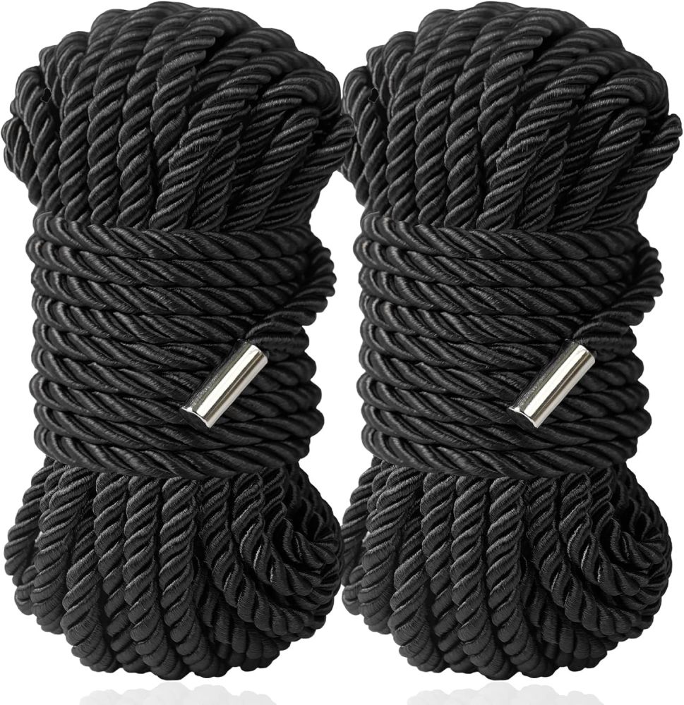BDSM Shibari Bondage Sex Rope - BDSM Kit Adult Bondage Restraints Set Sex Toys for Women & Couples, 32 Feet 8MM (2-Pack, Black)       BDSM 绳艺束缚性玩具 - BDSM 成人束缚套装性玩具，适用于女性及情侣，32 英尺 8MM（2 包，黑色）