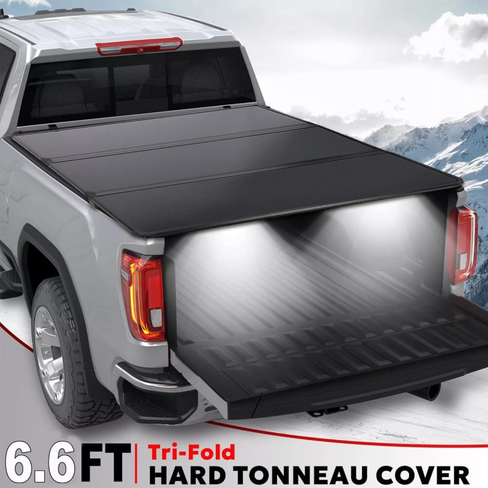 for 2007-2024 Silverado Tonneau Cover Tri-Fold Tonneau Cover Truck Bed 4.6FT Waterproof