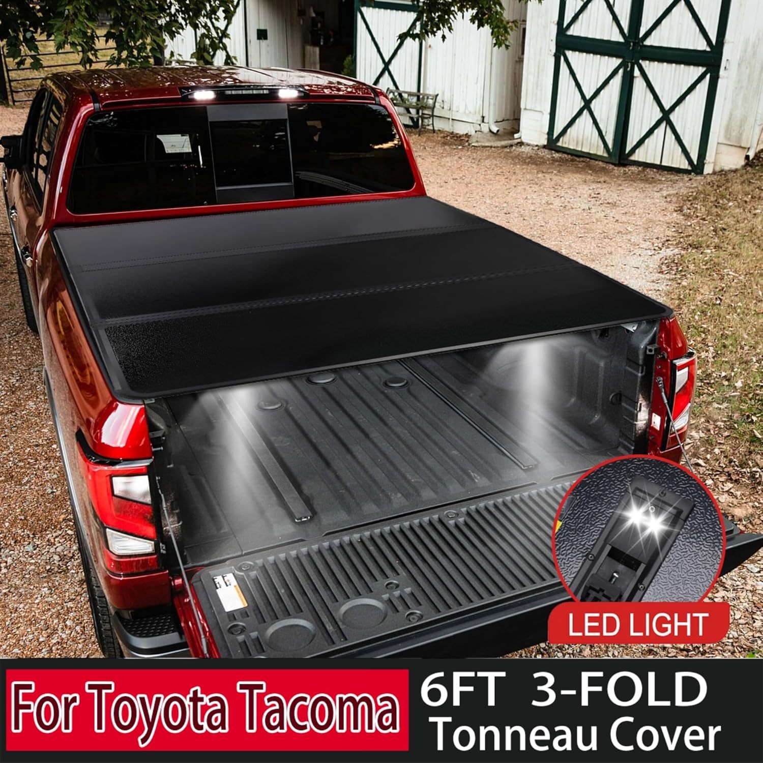 6FT Tri-Fold Tonneau Cover Truck Bed for 2016 2017 2018 2019 2020 2021 2023 Toyota Tacoma