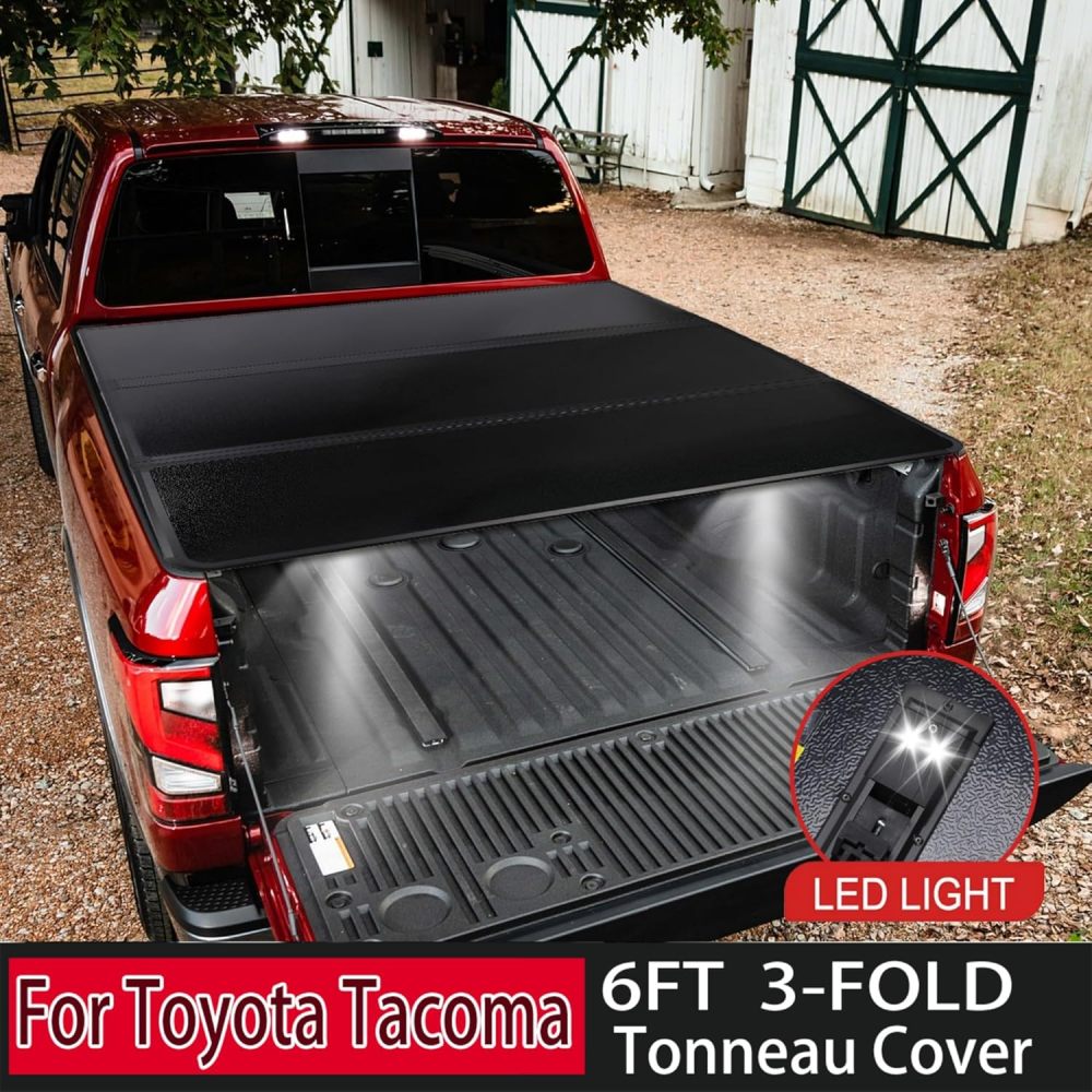 6FT Tri-Fold Tonneau Cover Truck Bed for 2016 2017 2018 2019 2020 2021 2023 Toyota Tacoma