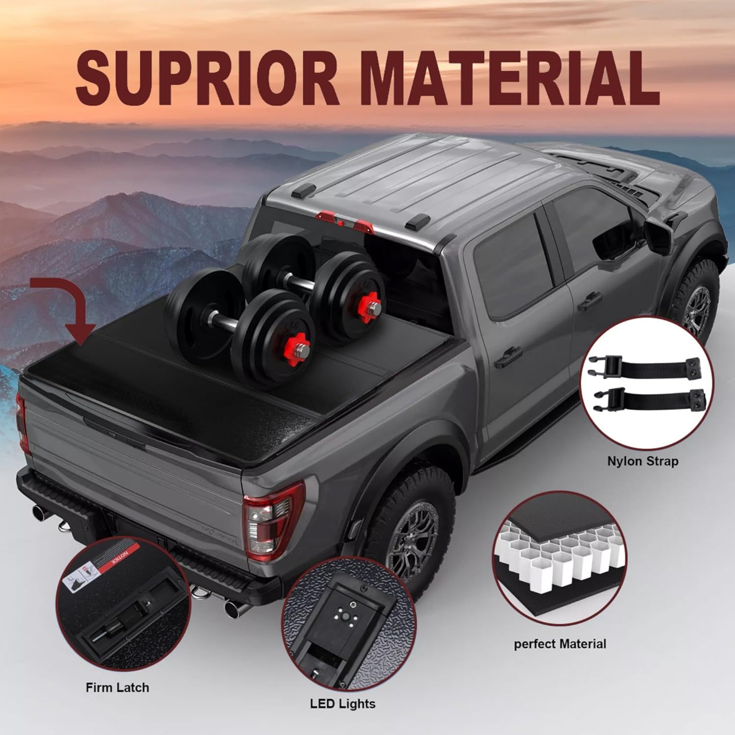 5ft Hard Tri-Fold Truck Bed Tonneau Cover W/Light for 2005-2024 Nissan Frontier