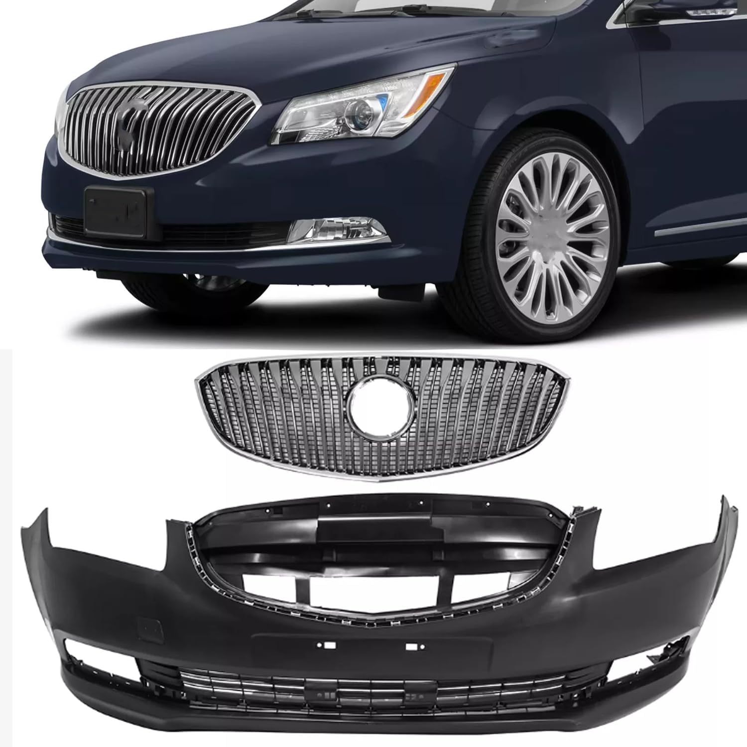 For 2014 2015 2016 Buick LaCrosse Front Bumper+Upper Grill+Headlight assembly Set Cover Replacement