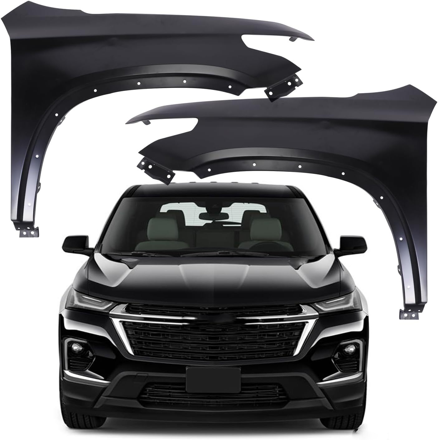 Front Driver&Passenger Side Fender Pair Steel Primed for Chevrolet Traverse 2018-2023