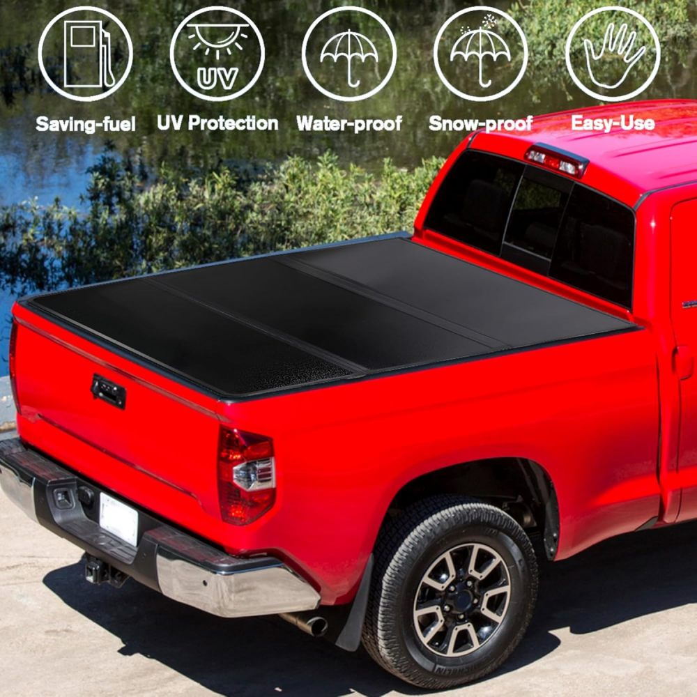 5.5FT Foldable Hard Tonneau Cover Truck Bed for 2007-2024 Toyota Tundra with LED Tri Fold Style