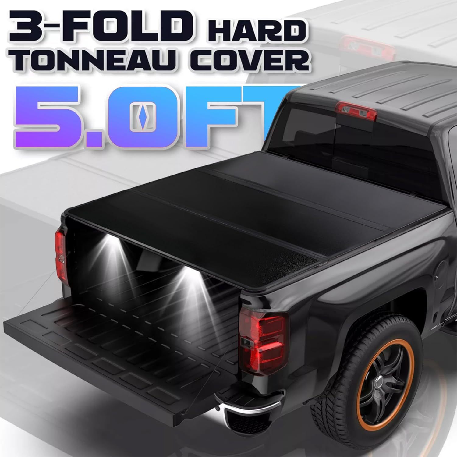 5ft Hard Tri-Fold Truck Bed Tonneau Cover W/Light for 2005-2024 Nissan Frontier