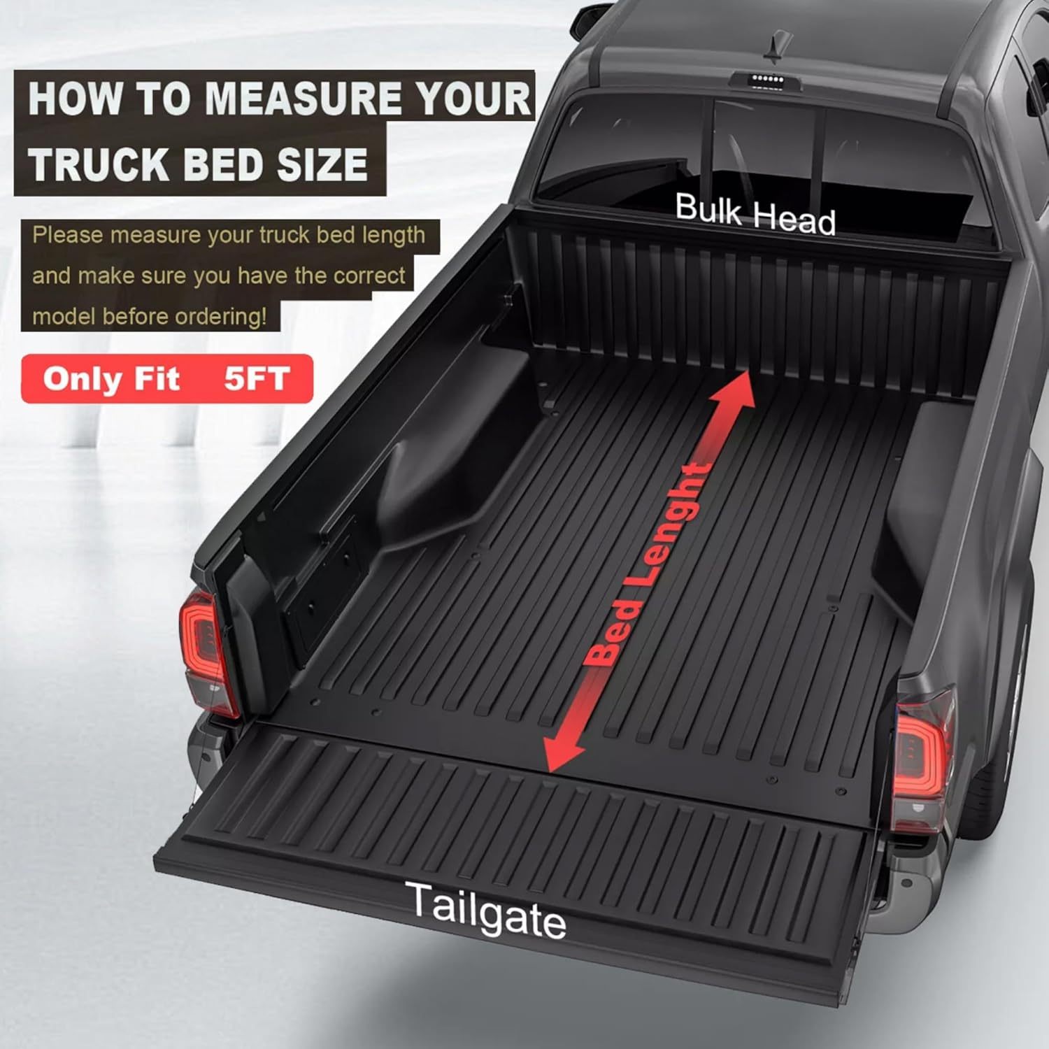 5ft Hard Tri-Fold Truck Bed Tonneau Cover W/Light for 2005-2024 Nissan Frontier