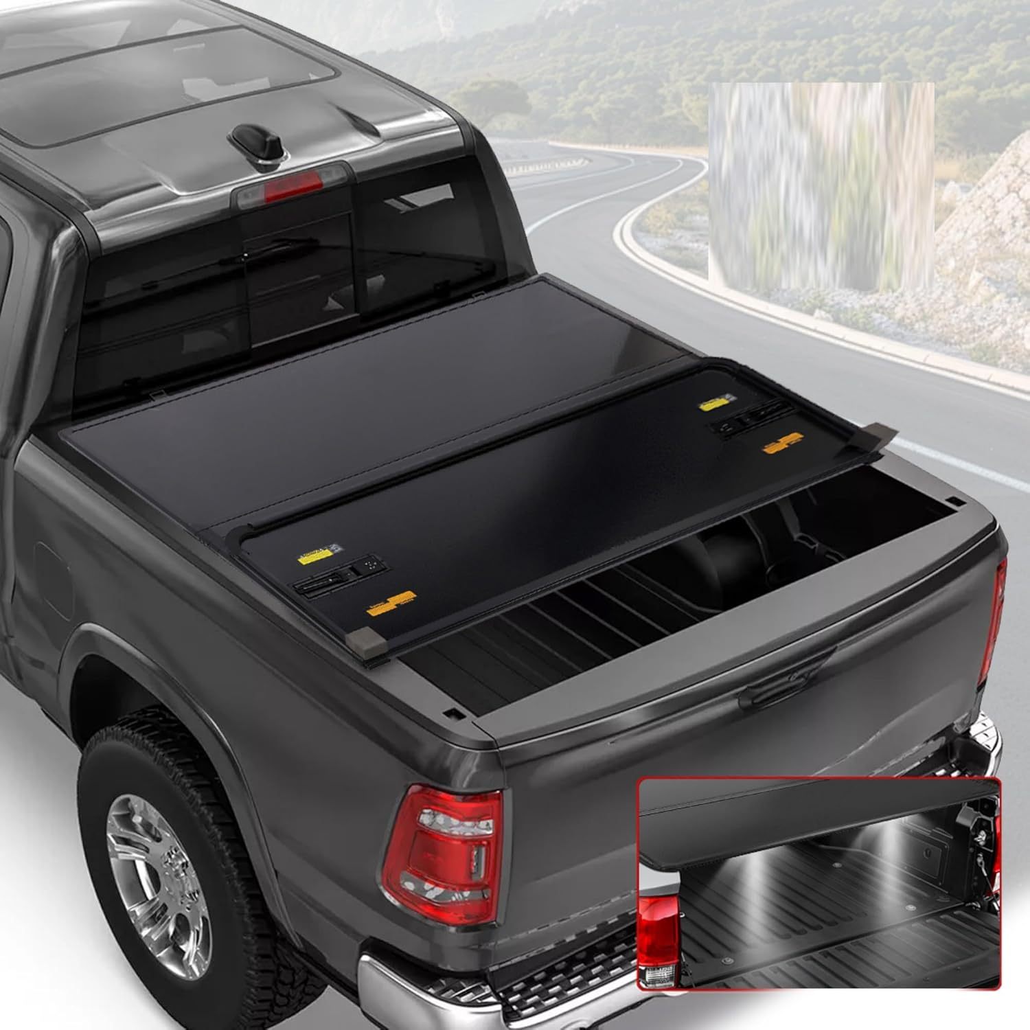 5ft Hard Tri-Fold Truck Bed Tonneau Cover W/Light for 2005-2024 Nissan Frontier