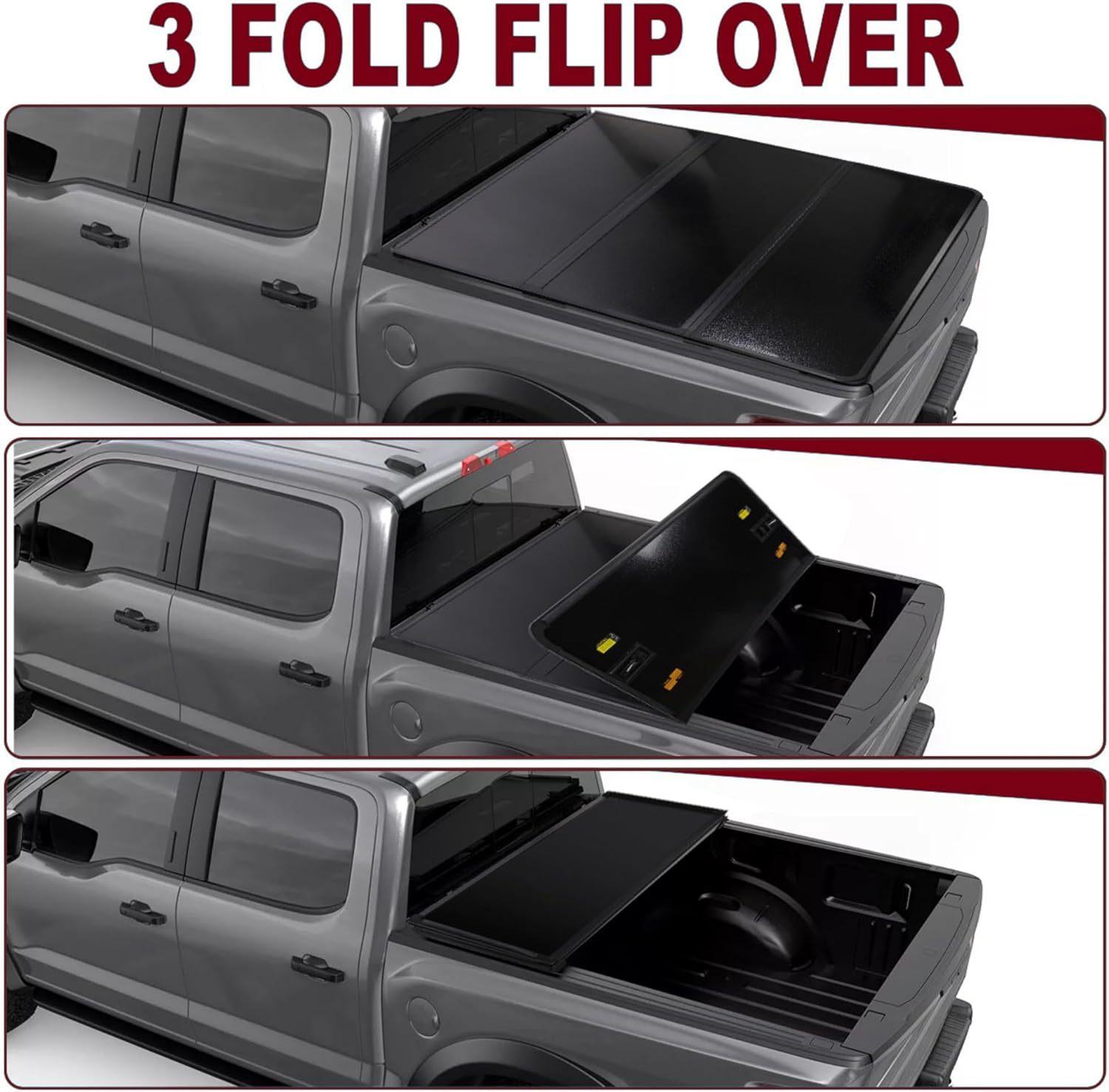 5ft Hard Tri-Fold Truck Bed Tonneau Cover W/Light for 2005-2024 Nissan Frontier