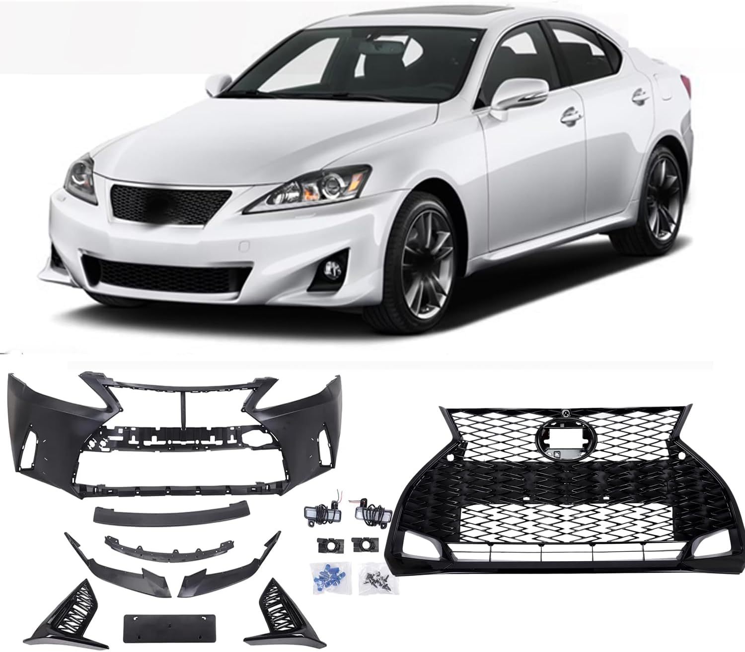 13PCS Front Bumper Complete Cover With Lamp Fits For 2006-2013 Lexus IS250 IS350
