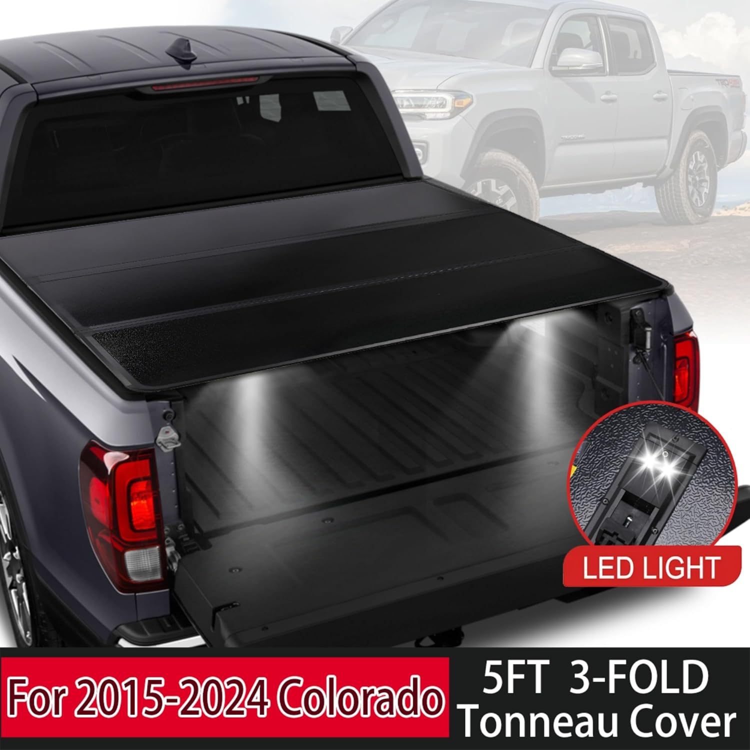 5.0FT Hard Tri-Fold Tonneau Cover Truck Bed for Toyota Tacoma 2016 2017 2018 2019 2020 2021 2022 2023 2024