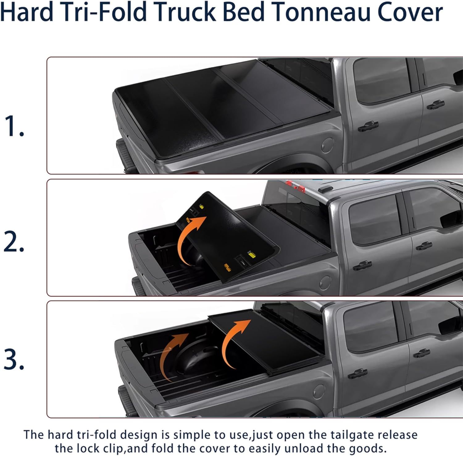 5.0FT Hard Tri-Fold Tonneau Cover Truck Bed for Toyota Tacoma 2016 2017 2018 2019 2020 2021 2022 2023 2024