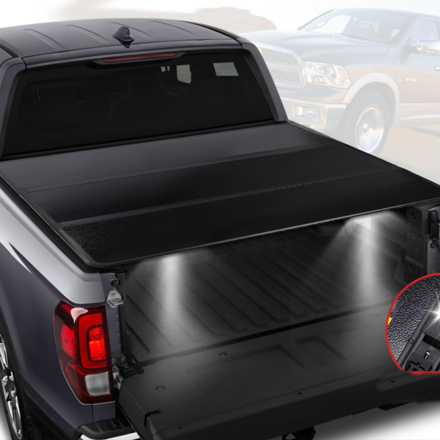 5.7FT Foldable Hard Tonneau Cover Truck Bed for 2009-2025 Dodge Ram 1500 Tri-Fold