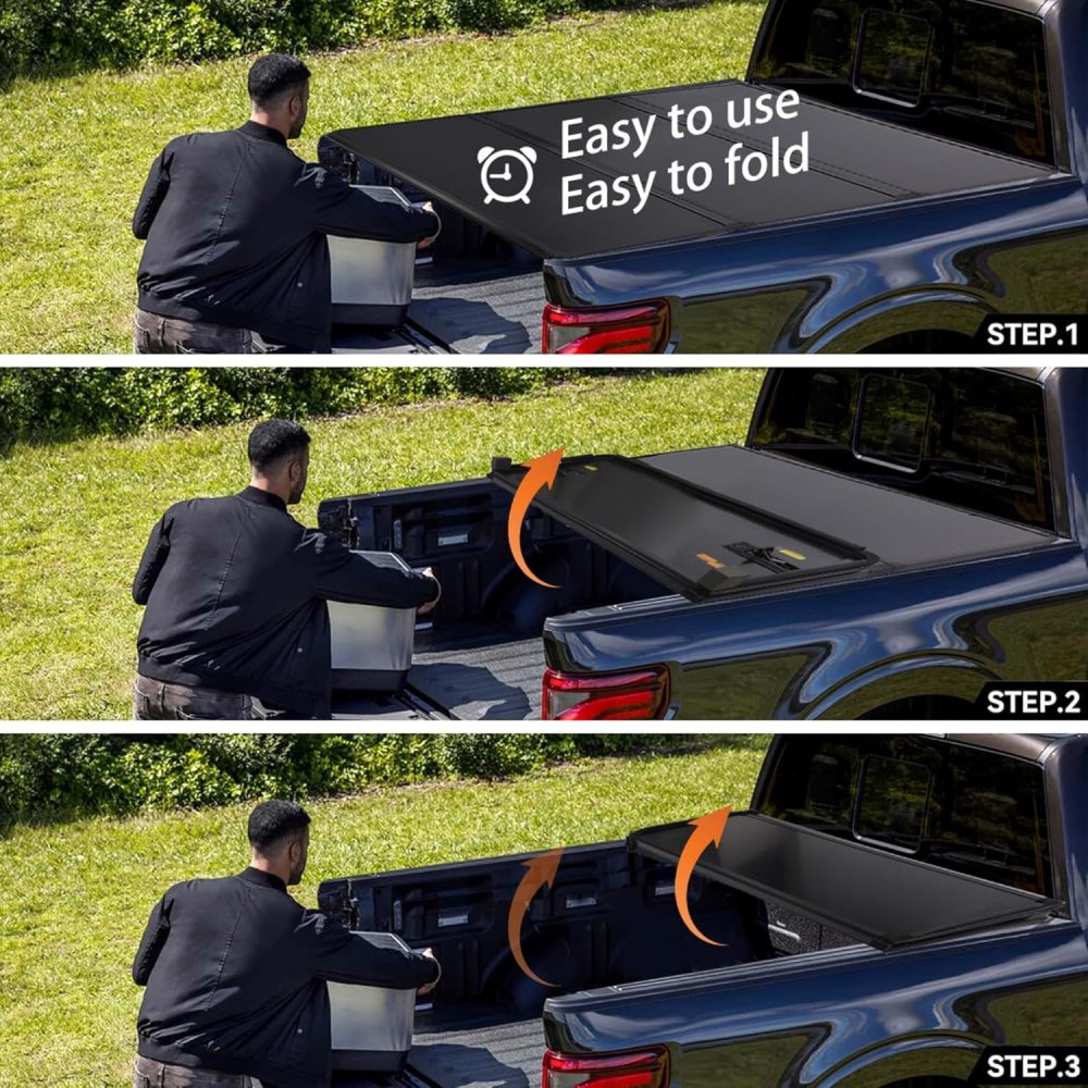Truck Bed Top Hard Solid Tri-Fold Tonneau Cover Fits Dodge Ram 1500 2009-2025 6.4FT Truck Bed