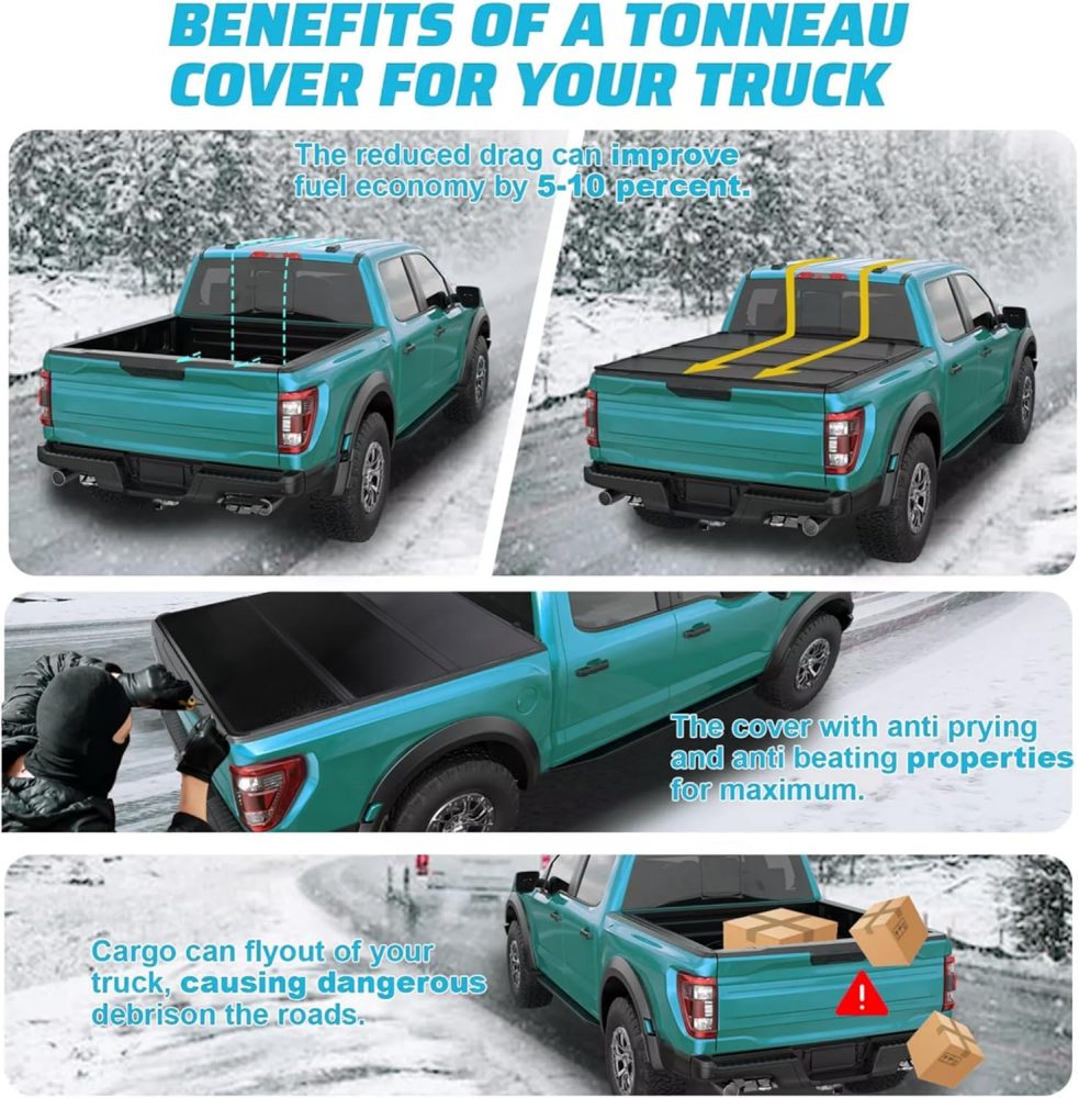 5.7FT Foldable Hard Tonneau Cover Truck Bed for 2009-2025 Dodge Ram 1500 Tri-Fold