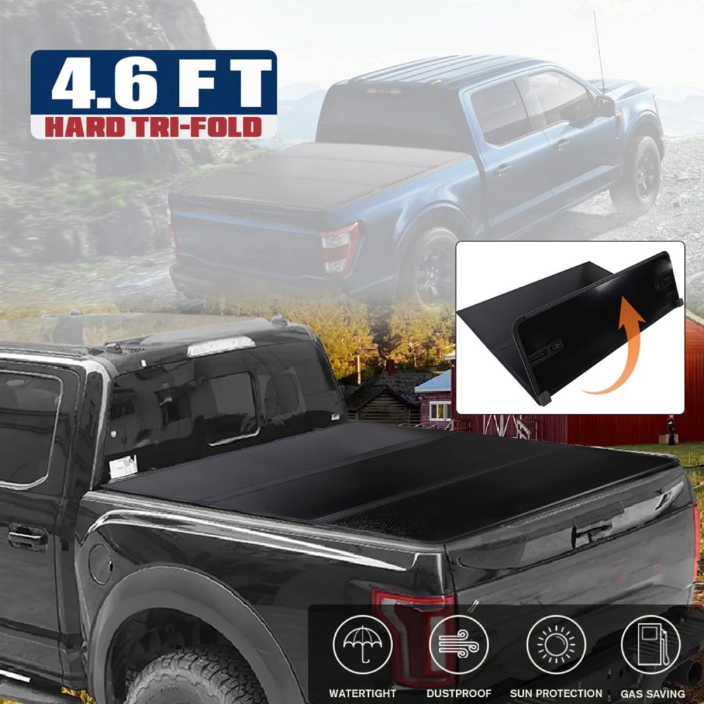 4.6FT Hard Tri-Fold for 2022 2023 2024 Ford Maverick Tonneau Cover Truck Bed